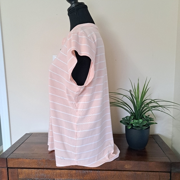 Calvin Klein Pink And White Stripe T-shirt Large Henley Casual Cotton Tee - Picture 5 of 15